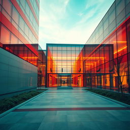 An artistic representation of an architectural building showcasing warm colors like reds, oranges, and yellows that evoke a sense of proximity and intimacy
