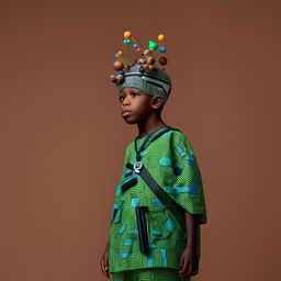 boy in futuristic casual Yoruba attire