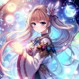 An artistic illustration of an anime character in a fantasy setting, showcasing detailed features and vibrant colors