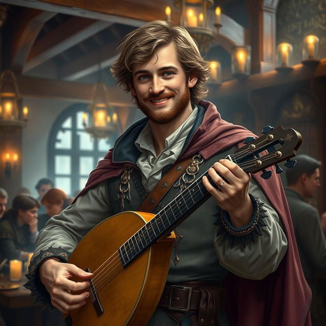 A realistic portrait of Szymon Hołownia reimagined as a Dungeons & Dragons bard