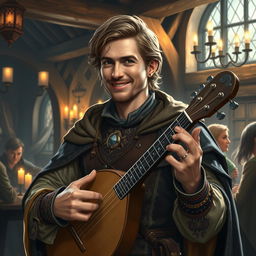 A realistic portrait of Szymon Hołownia reimagined as a Dungeons & Dragons bard