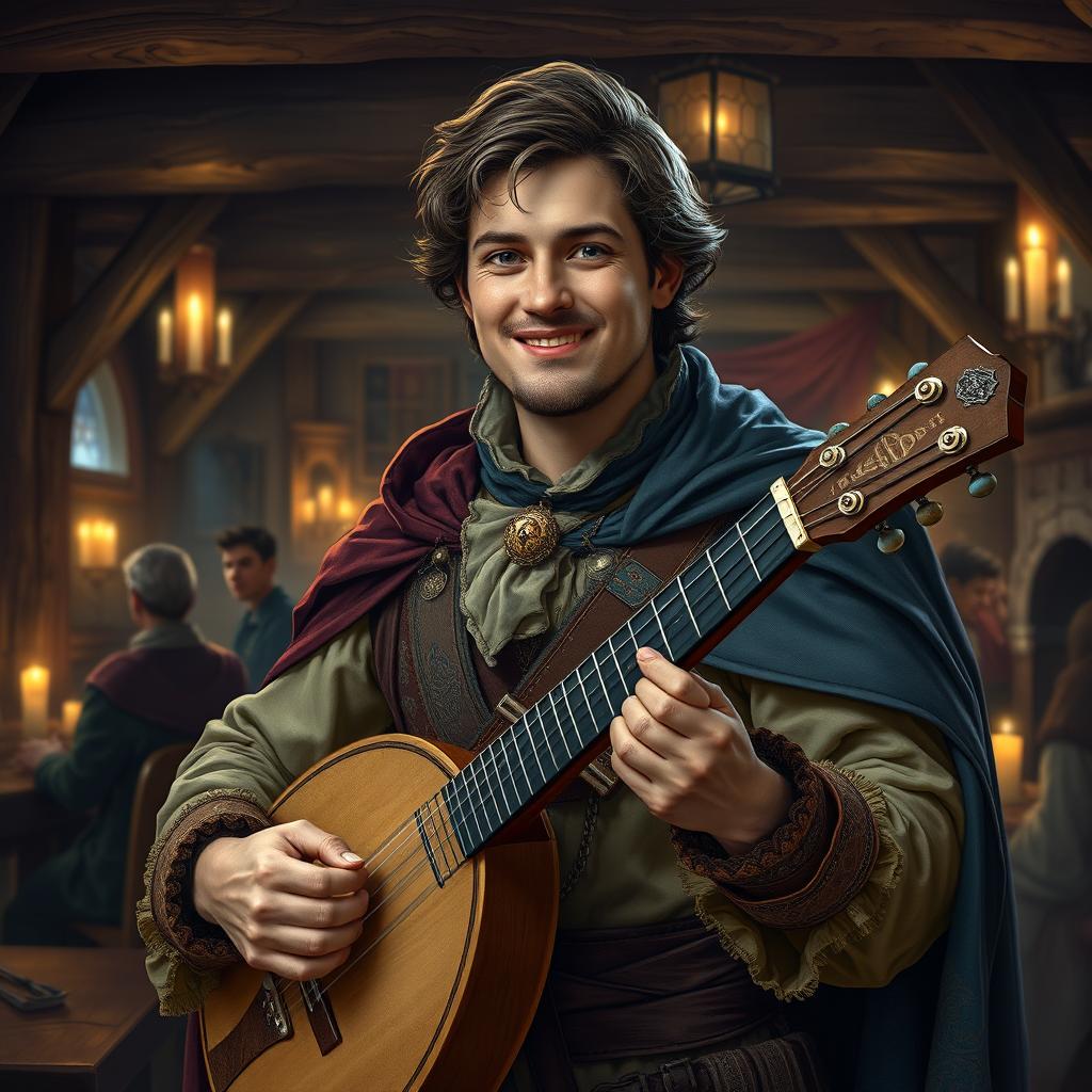 A realistic portrait of Szymon Hołownia reimagined as a Dungeons & Dragons bard