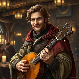 A realistic portrait of Szymon Hołownia reimagined as a Dungeons & Dragons bard