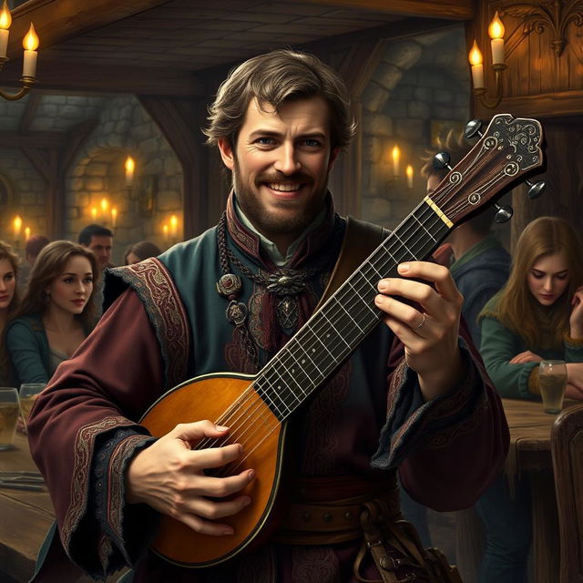 A realistic portrait of Szymon Hołownia portrayed as a Dungeons & Dragons bard