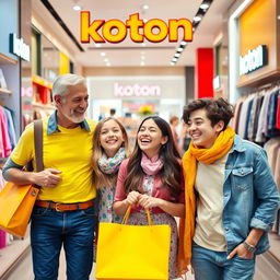 A joyful family consisting of a father, mother, teenage daughter, and teenage son, all dressed in cheerful and colorful clothes