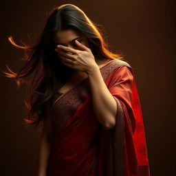 An alluring and intimate scene featuring a sexy woman wearing a beautifully draped saree that accentuates her figure