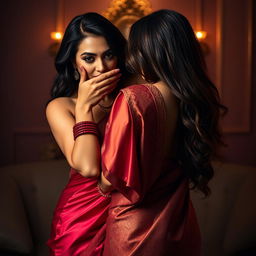 A bold and seductive scene featuring a sexy woman clad in a stunning saree, accentuating her curves and charisma