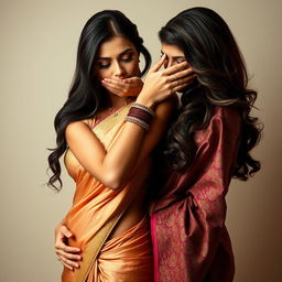A captivating scene featuring a beautiful woman in a sexy saree that hugs her figure perfectly, exuding allure and confidence