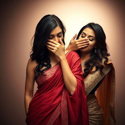 A captivating scene featuring a beautiful woman in a sexy saree that hugs her figure perfectly, exuding allure and confidence