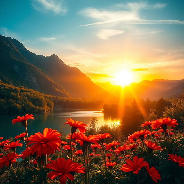A stunning artistic interpretation of warm and cool colors creating depth and perspective in a beautiful landscape