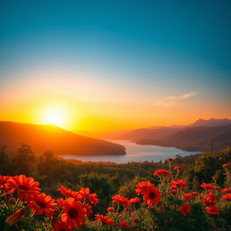 A stunning artistic interpretation of warm and cool colors creating depth and perspective in a beautiful landscape