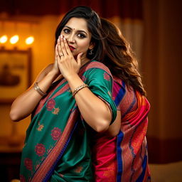 A striking image of a sexy woman in a stunning saree, featuring vibrant colors and intricate patterns