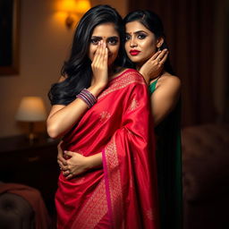 A striking image of a sexy woman in a stunning saree, featuring vibrant colors and intricate patterns