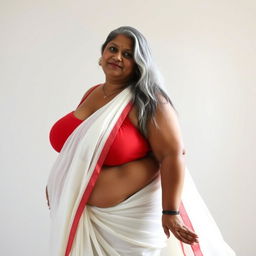A mature Bengali SSBBW woman aged 45, embodying a fat, buxom, and voluptuous figure