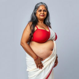 A mature Bengali SSBBW woman aged 45, embodying a fat, buxom, and voluptuous figure