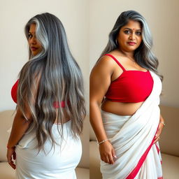 A mature Bengali woman aged 45, characterized as SSBBW, showcasing her fat, buxom, and voluptuous figure