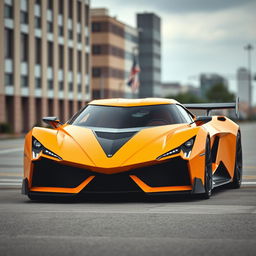 A striking image of a Russian boxy supercar, designed with bold geometric shapes and sharp lines that convey a powerful and aggressive stance