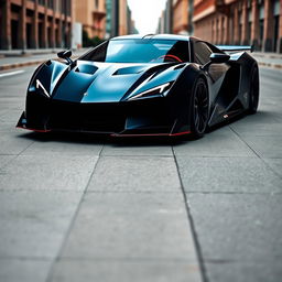 A striking image of a Russian boxy supercar, designed with bold geometric shapes and sharp lines that convey a powerful and aggressive stance