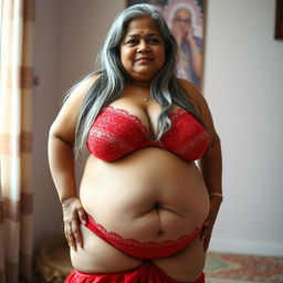 A mature Bengali housewife SSBBW woman aged 45, showcasing her fat, buxom, and voluptuous figure