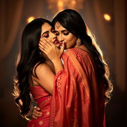 A captivating scene featuring a sexy Indian woman wearing a traditional chudidar, beautifully embellished with intricate designs and vibrant colors