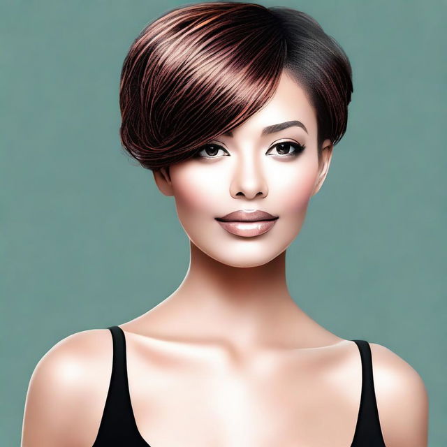 This is a digital art image of a woman with short hair