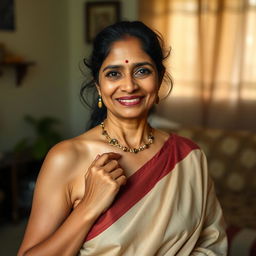 A mature Bengali housewife, showcasing her natural beauty and confidence