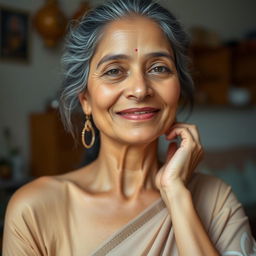 A mature Bengali housewife, showcasing her natural beauty and confidence