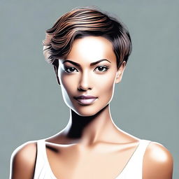 This is a digital art image of a woman with short hair