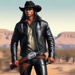 This ultra-realistic digital art image vividly captures a young Indian cowboy