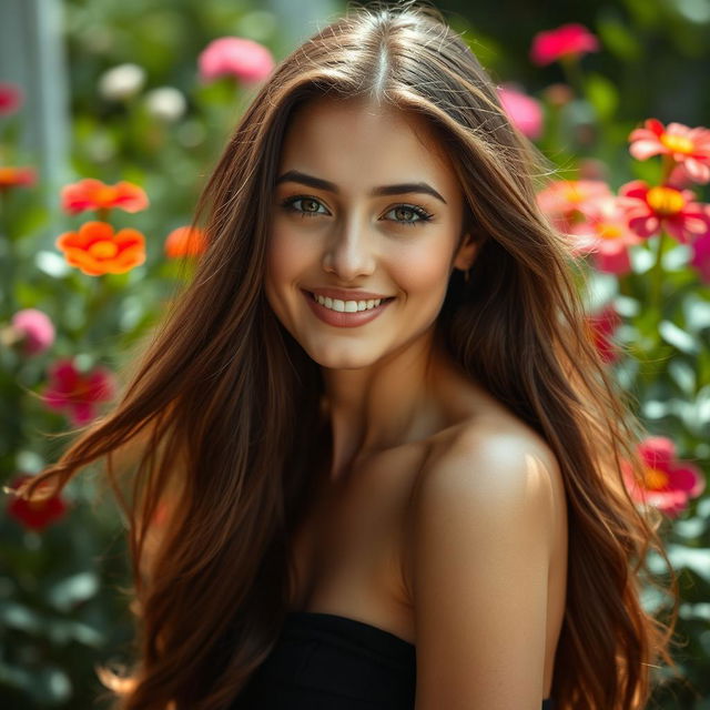 A graceful and confident young woman in an artistic setting, celebrating natural beauty