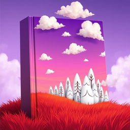 A whimsical 2D book cover showcasing a fantastical landscape