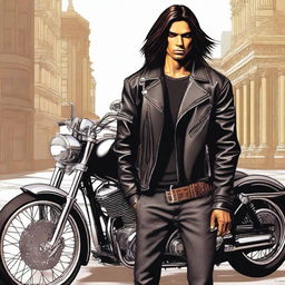 A high-quality digital art image depicts a youthful Indian man with long hair