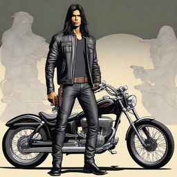 A high-quality digital art image depicts a youthful Indian man with long hair