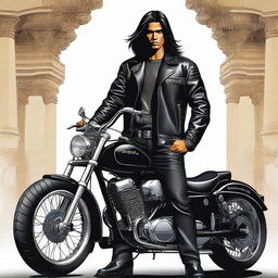 A high-quality digital art image depicts a youthful Indian man with long hair