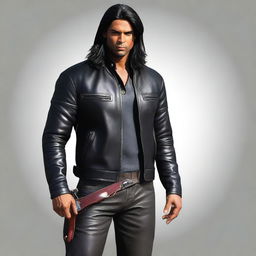 This ultra-realistic digital art image vividly captures a slightly younger Indian man with long hair