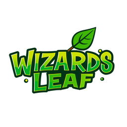 A stylish and modern text-based logo featuring the words "WIZARDS LEAF" in bold, funky typography