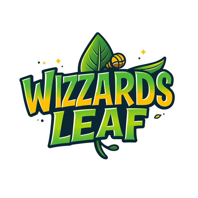 A stylish and modern text-based logo featuring the words "WIZARDS LEAF" in bold, funky typography