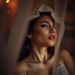 An evocative and artistic depiction of a woman in an intimate and sensual moment, showcasing her allure and confidence