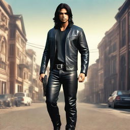 This ultra-realistic digital art image vividly captures a slightly younger Indian man with long hair