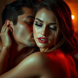 An evocative and artistic depiction of a woman in an intimate and sensual moment, showcasing her allure and confidence