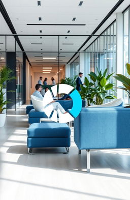 A modern corporate office space featuring the logo of IQOR prominently displayed in the foreground