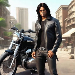 This ultra-realistic digital art image captures a slightly younger Indian man with long hair