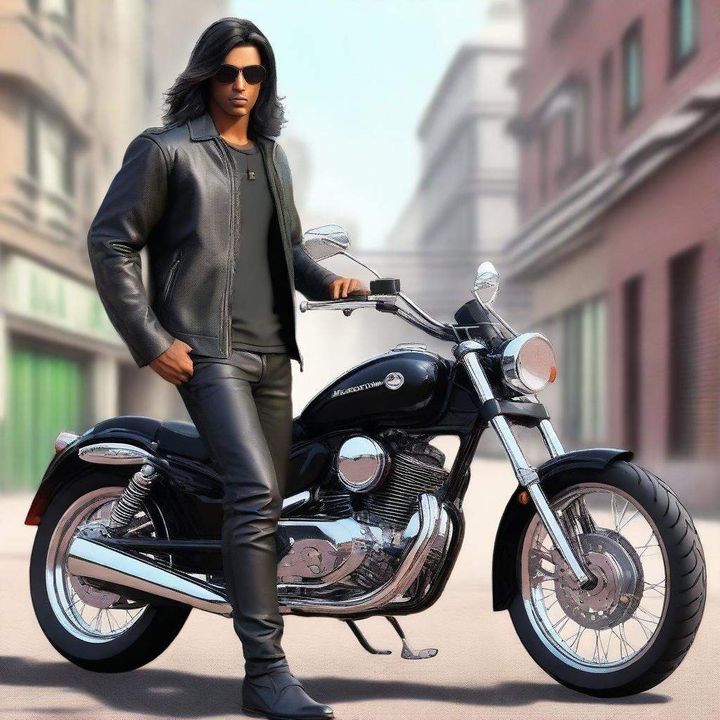 This ultra-realistic digital art image captures a slightly younger Indian man with long hair