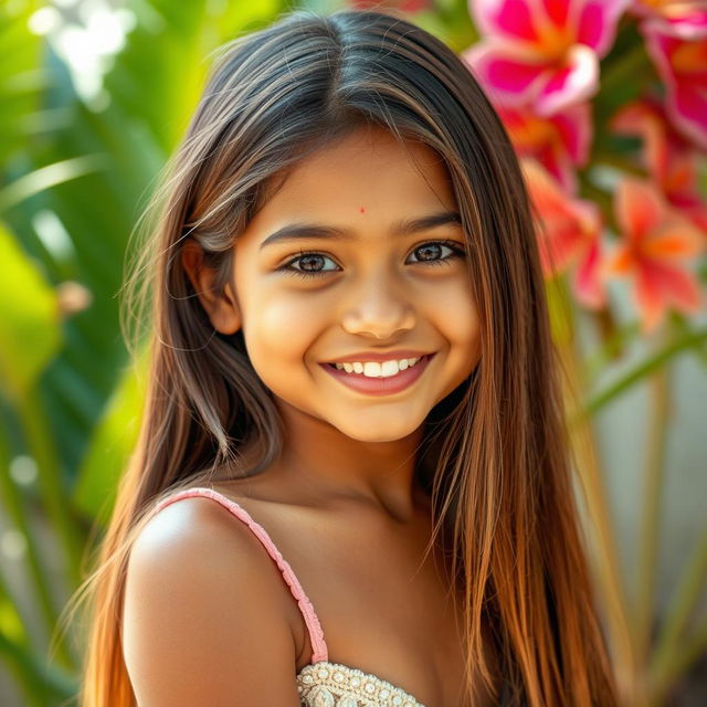 A cute Bengali girl with long hair, showcasing a confident and playful demeanor
