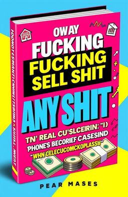 A vibrant and eye-catching book cover for the title “HOW TO FUCKING SELL ANY SHIT TO ANYONE AND WIN BOTH YOUR CUSTOMER's HEARTS AND THEIR CASH”