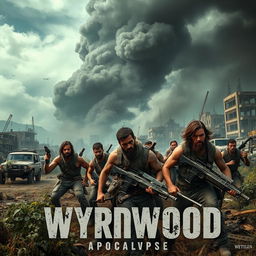A gripping post-apocalyptic battlefield scene depicting the struggle for survival in a desolate environment inspired by Wyrmwood: Apocalypse