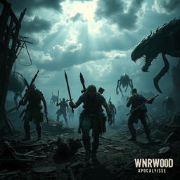 A captivating post-apocalyptic scene inspired by Wyrmwood: Apocalypse, featuring rugged survivors navigating through a desolate landscape