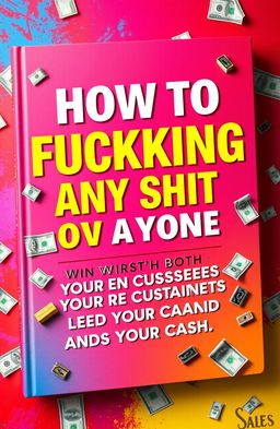 A striking book cover design featuring the bold and unapologetic title, "HOW TO FUCKING SELL ANY SHIT TO ANYONE AND WIN BOTH YOUR CUSTOMER'S HEARTS AND THEIR CASH" prominently placed in the center