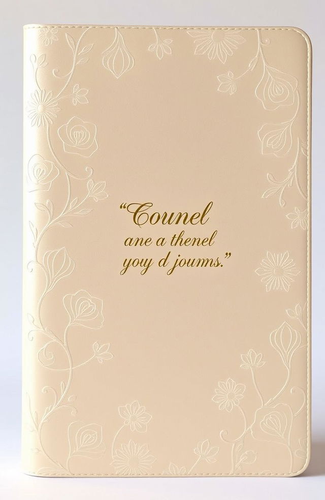 An elegant journal cover featuring a sleek matte finish with embossed floral and geometric patterns