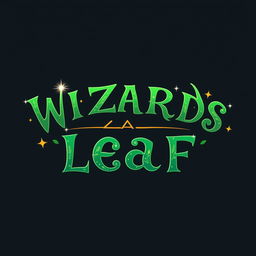 A stylish, modern, and funky logo featuring the text "WIZARDS LEAF" inspired by the magical theme of Harry Potter